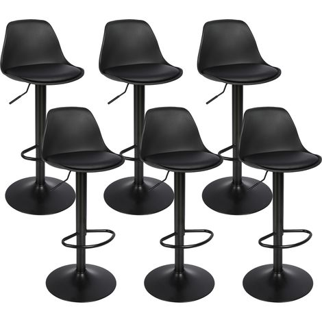 Haloyo Lot de 6 Tabourets de Bar en Cuir synthétique réglable en Hauteur,Noir (1/5)