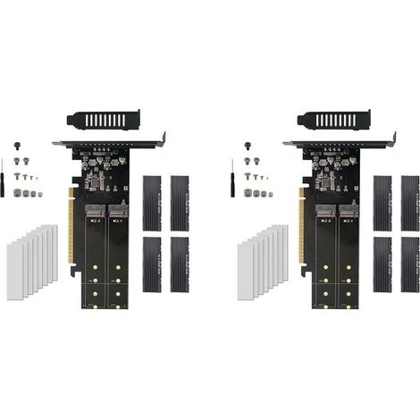 Geeignet für 2x brandneue PCIe-zu-M.2-PCIe-X16-Adapterkarten, 4 M.2-NVMe-M-Key-SSD-Konverter, M.2-PCI-Express-X16-Adapter-Erweiterungskarten, VROC.