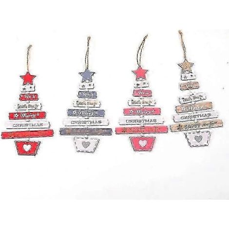 Lot de 4 pendentifs de Noël en bois pour accrocher une porte (1/5)