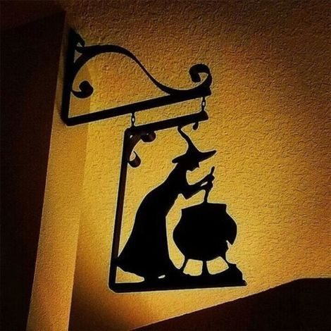 Leaky Cauldron Metal Sign Sorcière Fuite Chaudière Mur Silhouette Murale Halloween Horreur Suspendu Panier Suspendu Métal (1/4)