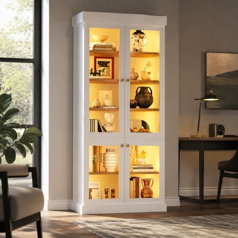Mueble alto vitrina con LED integrado, 80 x 40 x 180 cm, blanco OKMYHOME (1/5)