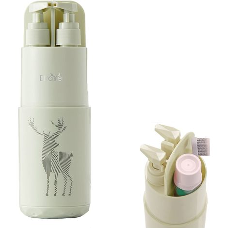 HITravel Reisebecher mit Zahnbürstenhalter, zwei 45-ml-Pumpflaschen, Seifenspender, Spiegel und Kamm, ideal für Camping- oder Geschäftsreisen (grün) - AquaForge (1/5)