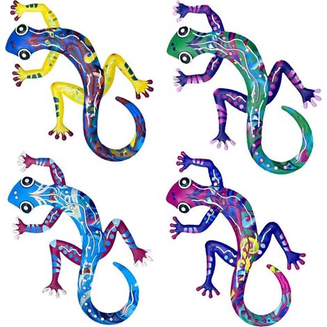 Décoration Geckos en métal, décoration 4pcs - sculptures de titane durables à l'extérieur / à l'intérieur pour la clôture, la cour, l'arrière-cour, la décoration domestique (1/5)