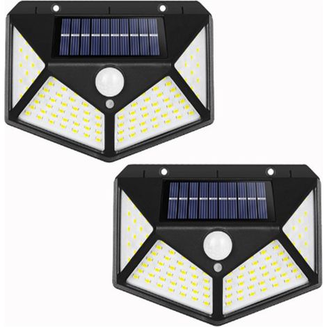 Lampe Solaire Extérieur, 100 LED Lumiere Solaire Exterieur Etanche Eclairage Extérieur avec Détecteur de Mouvement Lampe de Sécurité Spot Solaire Exterieur sans Fil lampe mural pour Jardin - 2Pack (1/5)