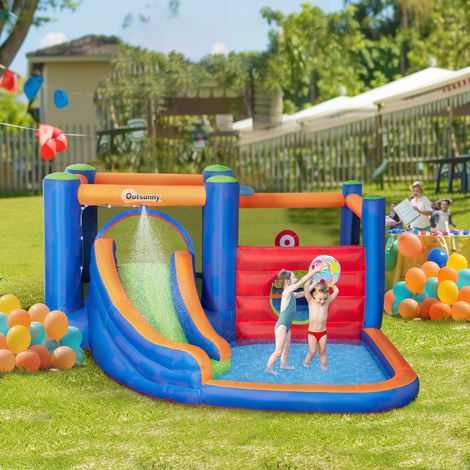 Château Gonflable pour Enfants de 3 à 8 Ans avec Toboggan, Trampoline et Piscine, 380x340x170cm (1/5)