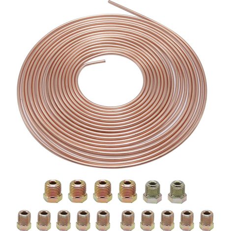 Tuyau de frein de voiture de 10 m avec revêtement en cuivre, kit de conduites de frein avec 16 raccords d'écrous (10 m) (1/5)