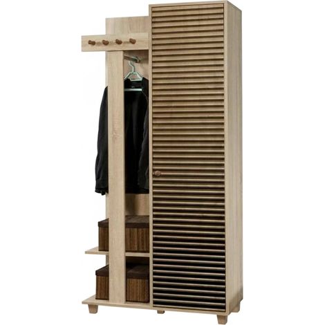 Dmora - Eingangsmöbel Azhaf, Moderner Eingang, Wandgarderobe, Multifunktions-Aufbewahrungskonsole, 90x36h194 cm, Eiche, mit verstärkter Verpackung