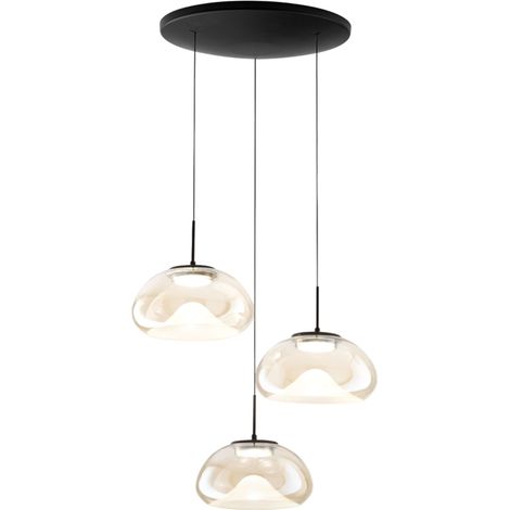 Brena - Suspension Fabas Luce 3 lumières circulaire - LED 30W dimmable - Cognac Rosace ronde d.35cm (1/4)