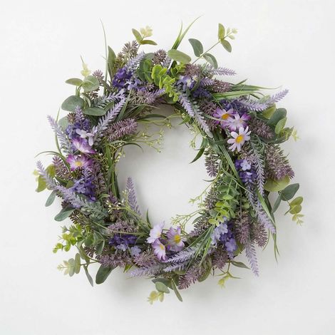 HOMESCAPES Artificial Lavender Wreath, 40cm, Purple (1/4)