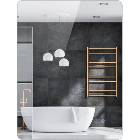 Rectangular LED bathroom mirror with adjustable brightness, backlit, touch screen, anti-fog tempered glass, 80 x 60 cm (1/5)