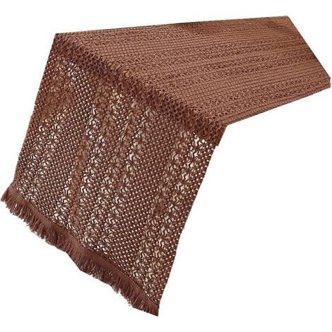 Chemin de table en polyester infroissable, facile d'entretien, avec bordure en dentelle, 180 cm de long, coloris café, idéal pour la cuisine, les repas et les fêtes. Parfait pour la décoration. (1/5)