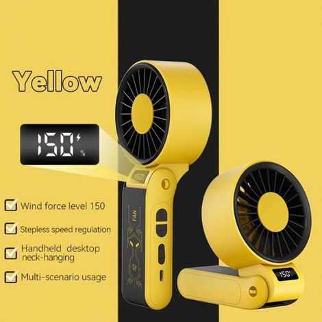 Ventilateur Turbine - Rechargeable 3000 mAh - 150 Vitesses Réglables - Pliable Tour de Cou Bureau Main - Jaune (1/5)