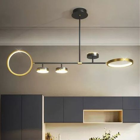 TrAdE Shop Traesio - Lampadario A Sospensione Led 37w Con 5 Cerchi Orizzontale Nero Oro Luce Naturale 71354 - (1/5)