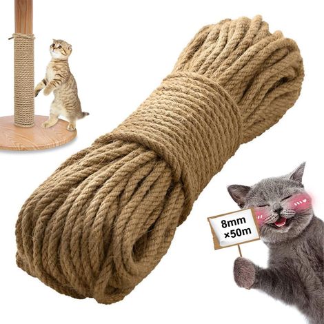Corde de Jute 8mm,50m × 8mm Corde Arbre à Chat (Marron) Résistant aux Déchirures,Cordes Sisal Arbre à Chat pour Chat Arbres Griffoir,Jardinage,Reliure,Artisanat et Décoration (1/5)