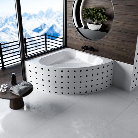 ECOLAM Baignoire d'angle Dina 140x140 cm acrylique  pieds siphon + silicone  évacuation centrale  baignoire de coin (1/5)