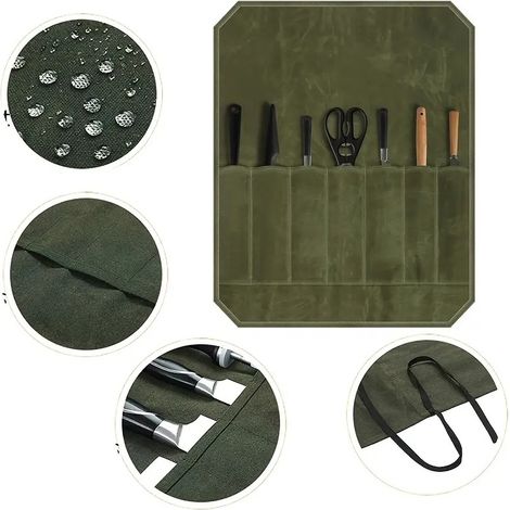 Messeraufbewahrungstasche aus gewachstem Canvas, ideal für Köche, Picknicks, Camping, Grillabende und zum Kochen (tragbare Aufbewahrungstasche).