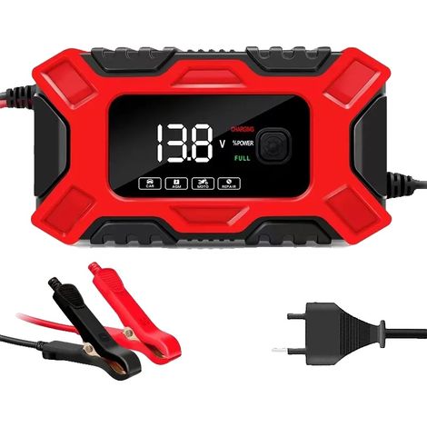 Chargeur de batterie de voiture, courant maximum de 6A, surveillance intelligente, Prise EU rouge (1/2)