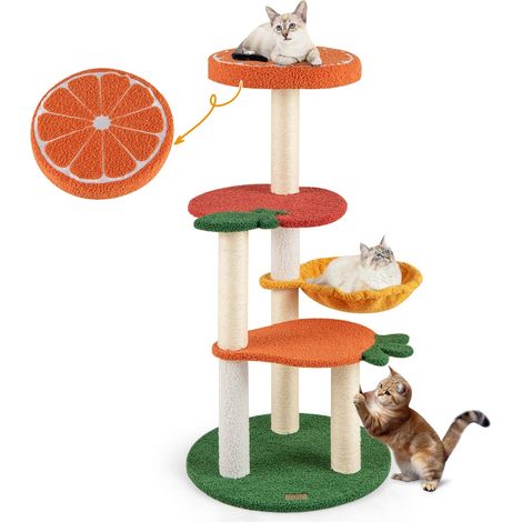 Albero per gatti con cesto rotante di mela e carota, Albero per gatti in stile frutta 99,5 cm Colorato (1/5)