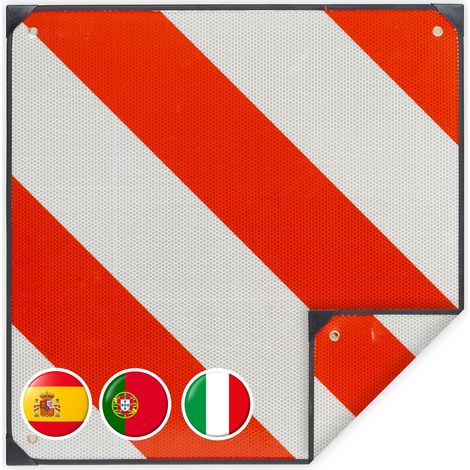 Relaxdays Rear Warning Sign, 2in1 Reflective Plate Spain & Italy, Car, Caravan, Aluminium, Red/White, Striped, 50x50cm