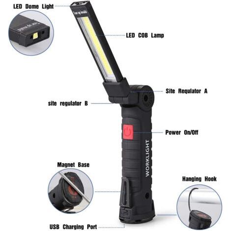 Lampe de Travail LED Lampe Torche Baladeuse LED Lampe Atelier LED Rechargeable Lampe d'Inspection Lampe de Poche Base Magnétique 5 Modes pour Lampe Garage, Camping, d'urgence Petit,2 Pièces (1/5)