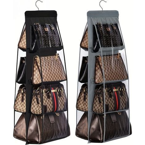 LEDANDER 2er-Set Hänge-Handtaschen-Organizer für den Kleiderschrank, 8 Fächer, Staubbeutel für Damenhandtaschen (Schwarz und Grau), 110 x 34 cm (1/5)