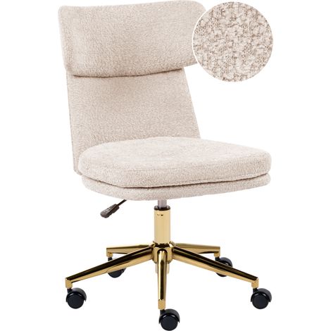Silla de oficina de bouclé sin brazos giratoria con ajuste de altura beige claro Granby