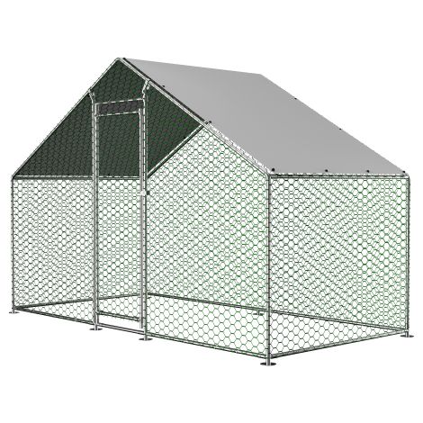 Hühnerstall Freilaufgehege 3x1,5x2 m mit Dach, Sicherheitsschloss und Tür, Kleintiergehege aus Metall für Hühner, Kaninchen, Silber