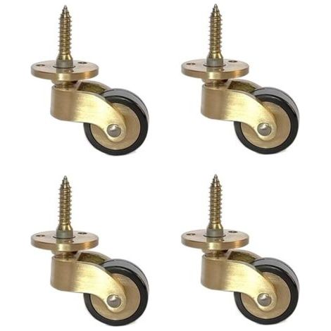 Lot de 4 roulettes pivotantes à 360° en laiton massif, style antique, 25 mm, avec vis, capacité de charge 150 kg (1/5)