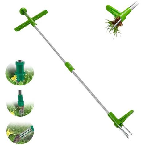 BUNTHAUS Désherbeur Manuel Ergonomie Extracteur de Mauvaises,Désherbeur mécanique avec 3 Griffes en Acier Inoxydable,Manche en Alliage d'Aluminium Long 100cm,Outil Manuel pour Jardin et pelouse