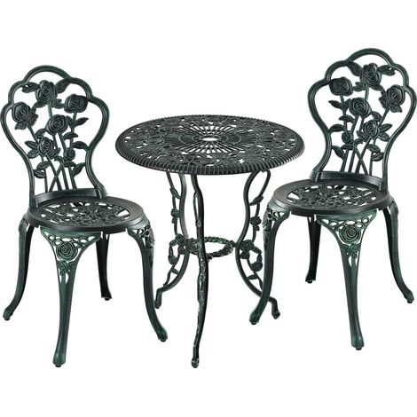 Relaxdays Garden Furniture Set, 3 Pieces, Round Table, 2 Chairs, Antique Metal Design, Cast Aluminium, Vintage, Balcony