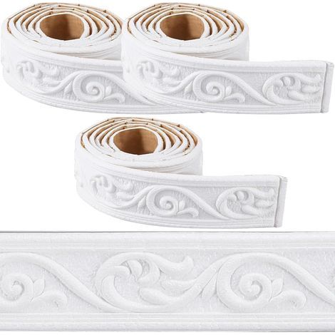 Bordure en forme de couronne de 6 cm, 2,3 m/rouleau, mousse auto-adhésive blanche, décoration rétro 3D, plinthe, décoration à faire soi-même. (1/5)