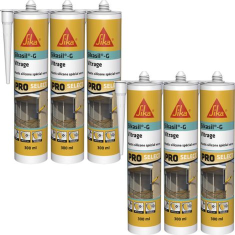 Set von 6 elastischen Silikon-Dichtstoffen - SIKA Sikasil G - Transparent - 300ml