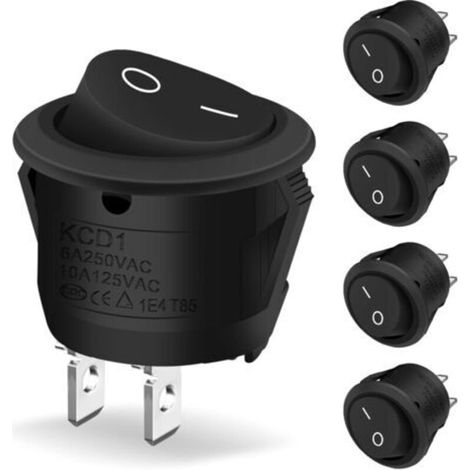Juego de 5 mini interruptores de encendido/apagado de 12 V, 10 A/125 V y 6 A/250 V, interruptores basculantes redondos negros con bloqueo para automóviles, barcos y electrodomésticos - Crezuo