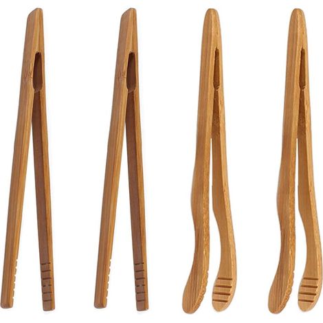 Lot de pinces à toast en bambou - Pinces en bois réutilisables de 18 cm pour la cuisine - Ustensiles parfaits pour le fromage, le bacon, les muffins et les fruits (1/5)