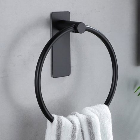 Anneau Porte-Serviette Porte Serviette Rond Auto-Adhésif Anneau Porte Serviette Porte-Serviettes Accessoires Salle de Bain, Noir, (1/5)