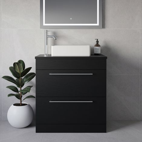 Napoli 390 Nero Oak 800mm 2 Drawer Vanity Unit for Countertop Basins - 800mm - Chrome 480mm Handle
