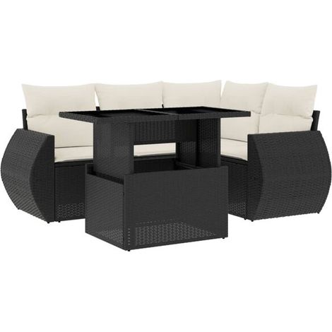 Ensemble de Mobilier de Jardin 5 Pièces, Fauteuils en Résine Tressée Noire avec Coussins (1/5)