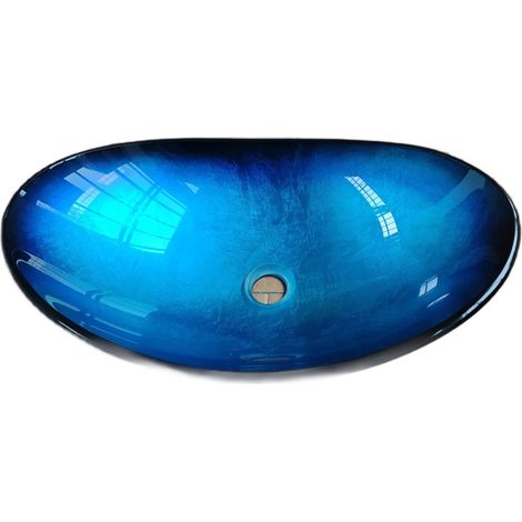 Aufsatzwaschbecken Glas oval blau Tesero 54,5x35x15,5 cm (1/5)