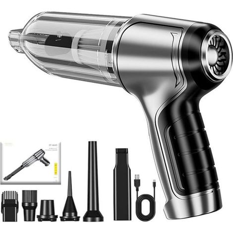 1 aspirateur voiture 16000 Pa, moteur sans balais, 4-en-1 sans fil, 2 vitesses, recharge USB-C, usage maison, bureau et véhicule