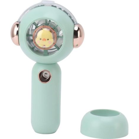 Mini ventilateur portable rechargeable USB avec pulvérisation d’eau, design mignon animé, couleur verte – idéal intérieur/extérieur (1/5)