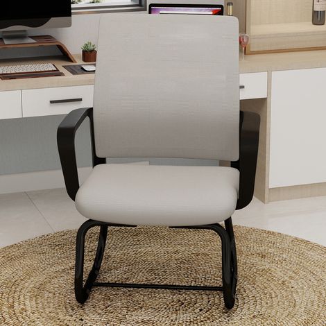 Chaise de bureau moderne minimaliste, structure en métal, tissu et mesh, gris et noir DESVIAE (1/5)