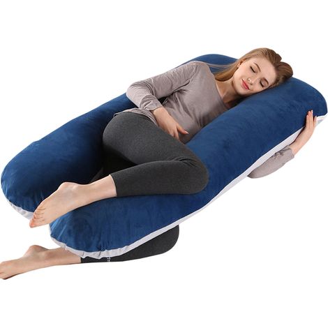 Coussin de grossesse multifonctionnel en velours cristal, soutien du ventre et de la taille, coussin latéral pour position couchée sur le côté, clip pour dormir sur les jambes, coussin en forme de U (1/5)