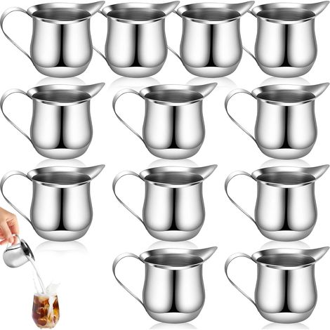 12 Pot Lait Acier Inoxydable avec Poignée, Pichet Mousser Pots Crème Mini Pitcher Carafe Inox 90ml, Verseuse Cafetiere Petit Barista Tasse Milk Frother Universelle Portable pour Sauce, Salade, Epices (1/5)