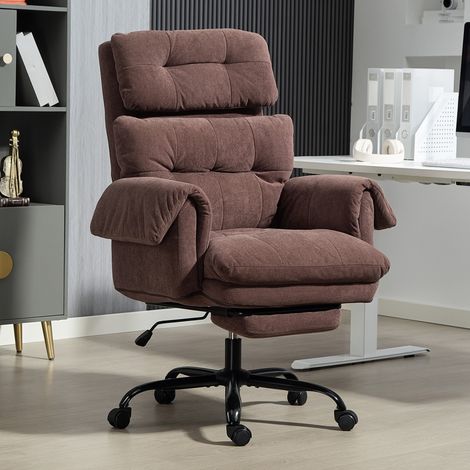 Silla de oficina con respaldo ajustable, silla tapizada con ruedas, sillón tapizado, regulable en altura, acero, marrón. (1/5)