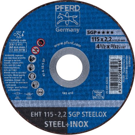 PFERD TOOLS Trennscheibe EHT 115x2,2x22,23 mm gerade Speziallinie SGP STEELOX für Stahl/Edelstahl 25 Stk (1/5)