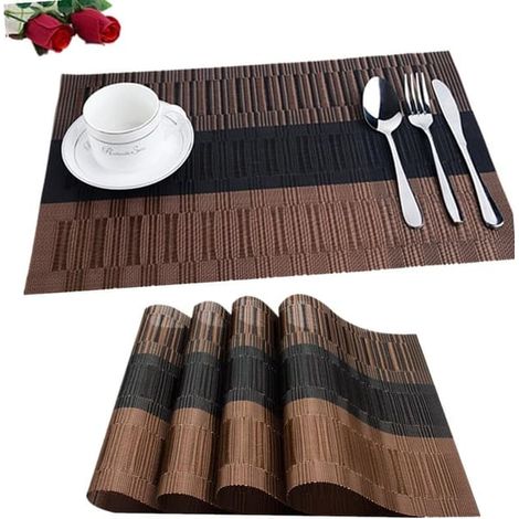 Lot de 6 sets de table antidérapants en PVC lavables (45 x 30 cm, noir et marron) pour la cuisine, le salon, le jardin ou la salle à manger. (1/5)