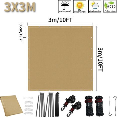 Auvent de camping-car (3 x 3 m, jaune sable), protection UV et imperméable (1/5)