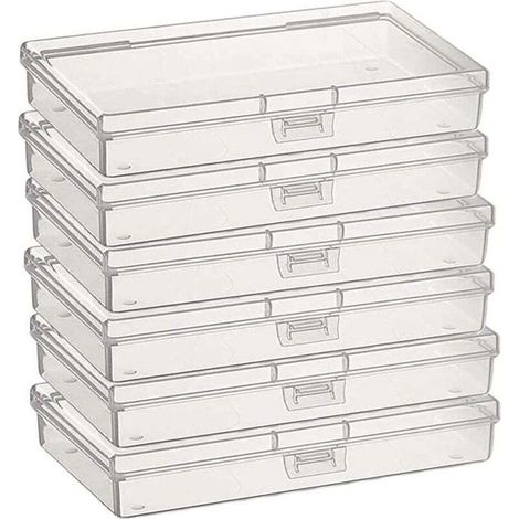 Boîtes de Rangement Rectangulaires 6Pcs en Plastique Transparent avec Couvercle pour Petites Perles, Pilules, Herbes, Objets d'artisanat, Bijoux (1/4)