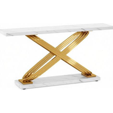 Eingangskonsole mit weißer Marmoroptik und goldfarbenem Metall (1/5)