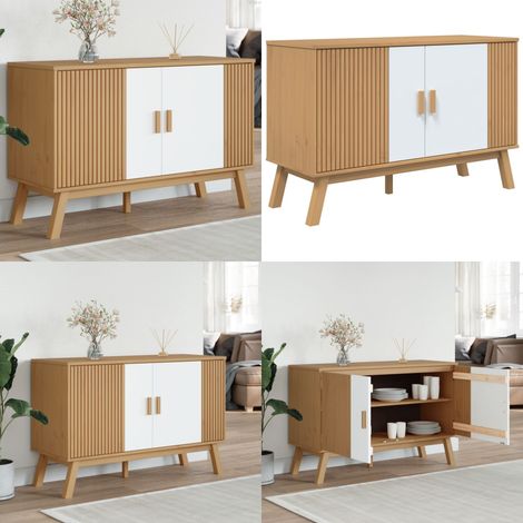 Buffet OLDEN blanc et marron 114x43x73,5 cm bois massif de pin - Buffet en bois - Buffet scandinave (1/5)